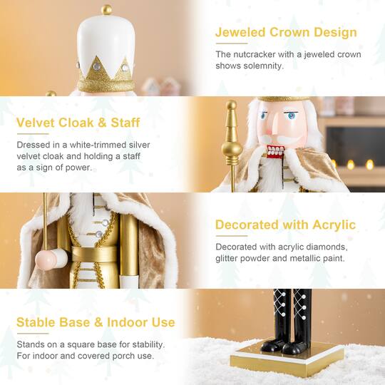 Glitzhome® 24" Wooden Christmas Gold King Nutcracker